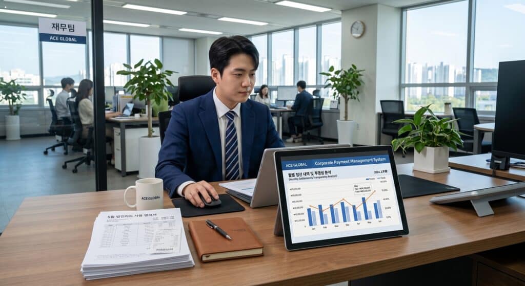 비즈니스 접대 대리운전 관련 투명한 법인 결제 및 재무 관리 시스템을 점검하는 모습