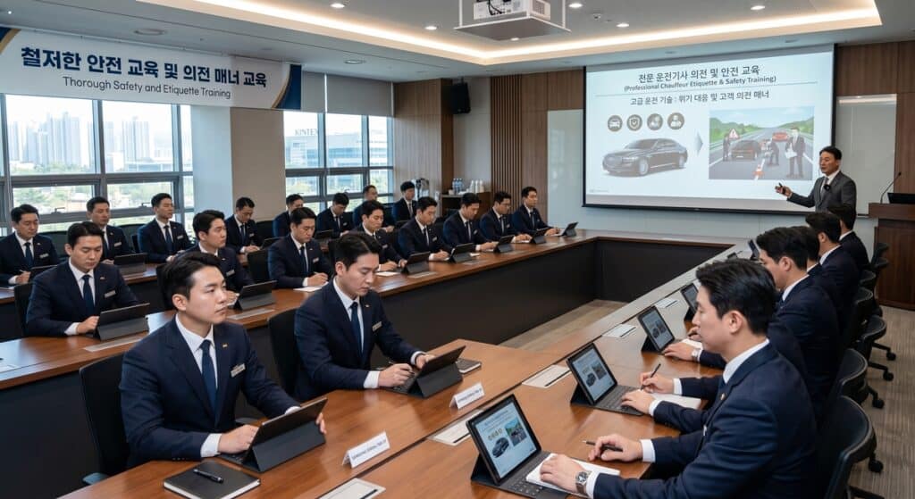 비즈니스 접대 대리운전 관련 철저한 안전 및 의전 매너 교육을 받는 기사들의 모습