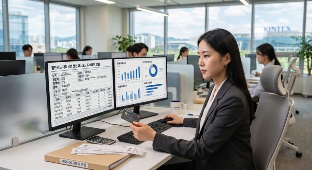대리운전 법인카드 결제 관련 재무팀 투명한 월별 요금 정산 처리 모습 (Transparent monthly billing process by finance team)