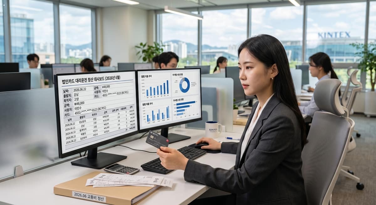 대리운전 법인카드 결제 관련 재무팀 투명한 월별 요금 정산 처리 모습 (Transparent monthly billing process by finance team)