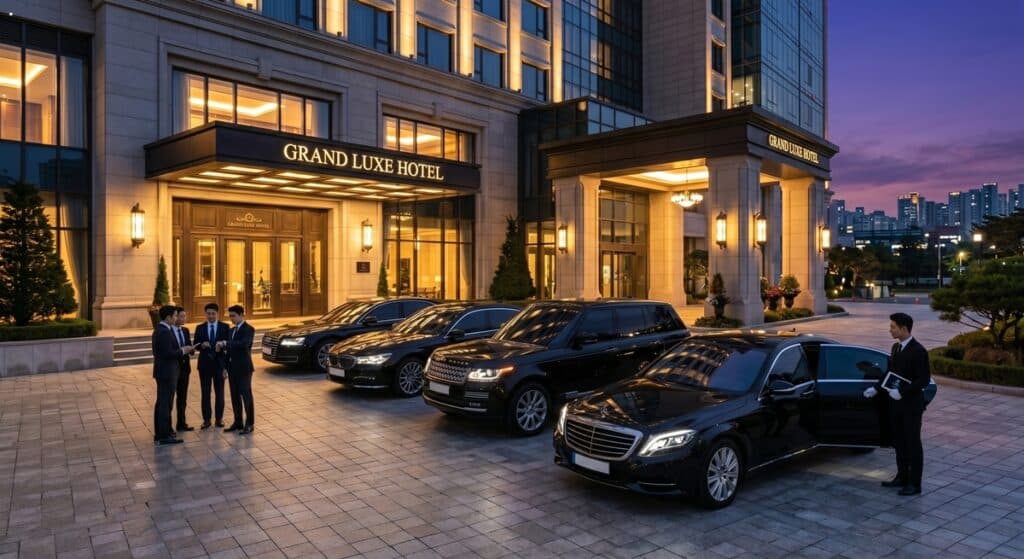 대리비 계산 관련 비즈니스 의전 서비스를 제공하는 모습