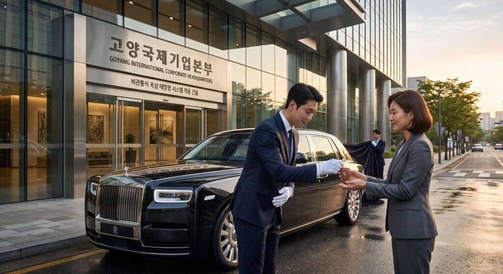 자동차탁송기사 관련 롤스로이스 럭셔리 차량의 안전한 인도 및 정중한 키 전달 수행 장면