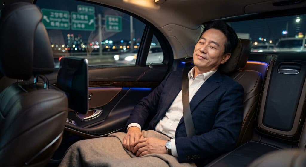 안전한 대리운전 추천 관련 비즈니스 미팅 후 편안하게 귀가하는 VIP Executive의 모습