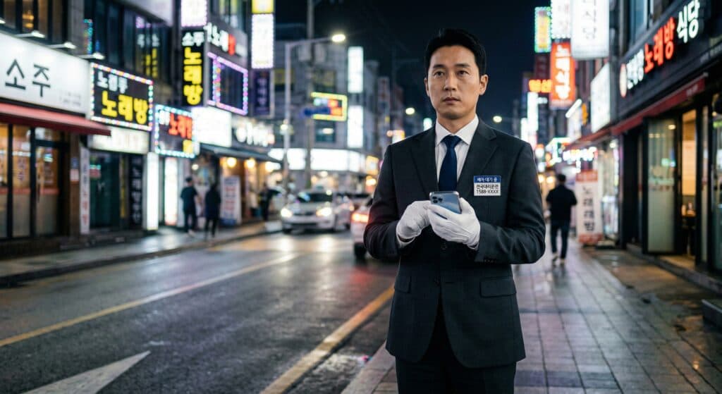 전국대리운전 관련 정장 차림의 전문 기사가 대기하는 모습