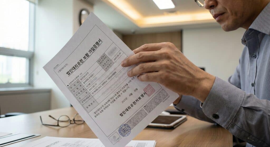 법인대리운전 보험 가입 증명서를 검토하는 모습