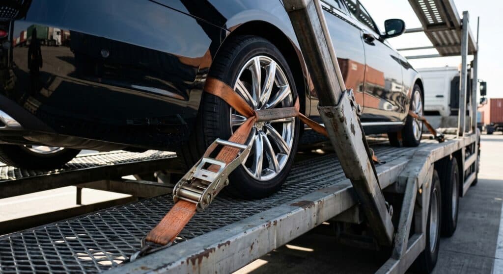 카캐리어 관련 안전하게 차량을 적재하는 모습