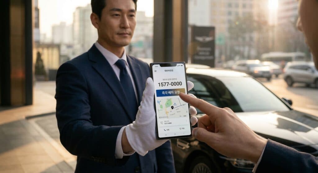 대리운전전화번호 관련 스마트폰으로 즉각 배차를 요청하는 모습