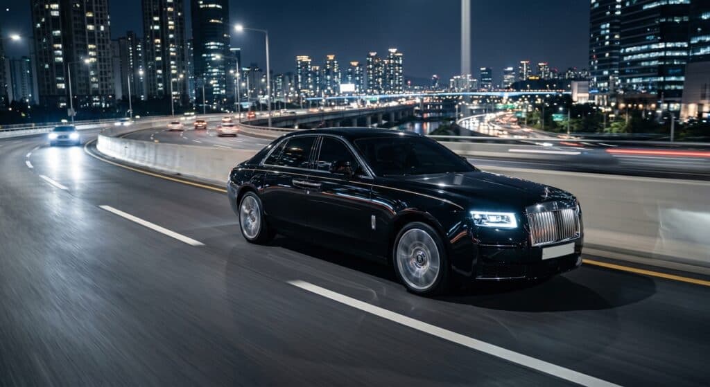 전국 차량 탁송 관련 야간 고급 세단 운송 모습