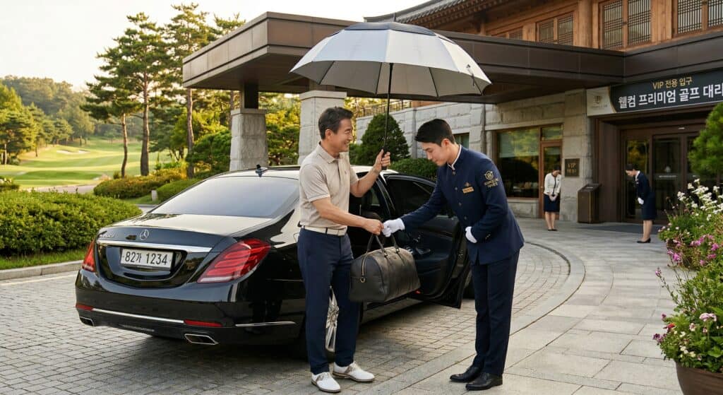골프장대리운전 관련 VIP 고객을 에스코트하는 모습