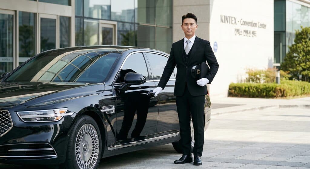 운전알바 관련 정장을 입은 기사가 대기하는 모습