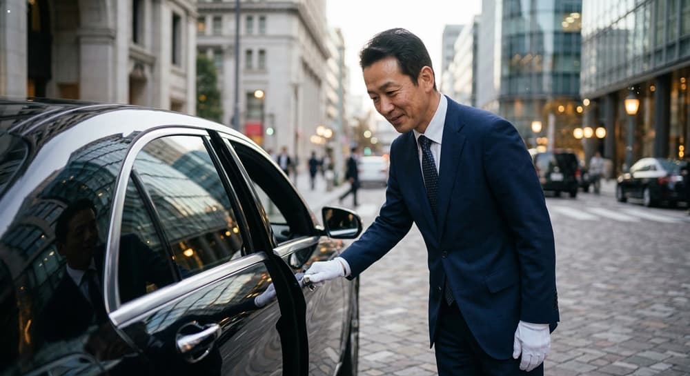 운전기사 관련 정중하게 고객을 응대하는 모습