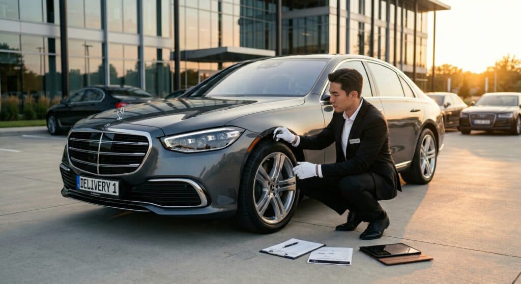 로드탁송 관련 전문 기사가 차량을 점검하는 모습