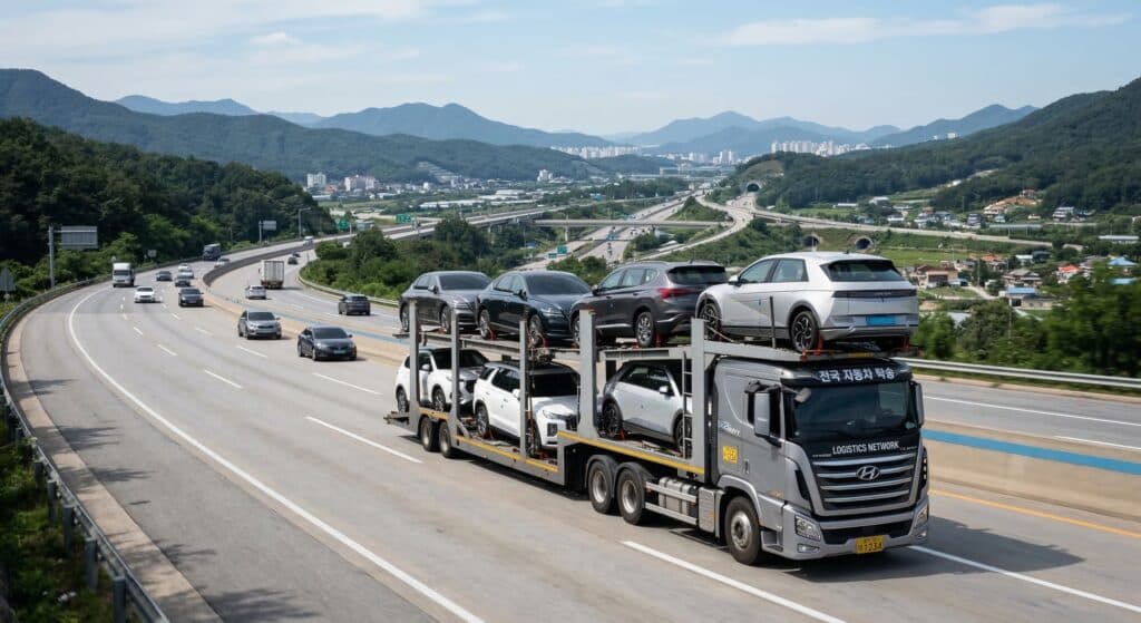 자동차탁송업체 관련 전국 네트워크망을 통해 차량이 배송되는 모습