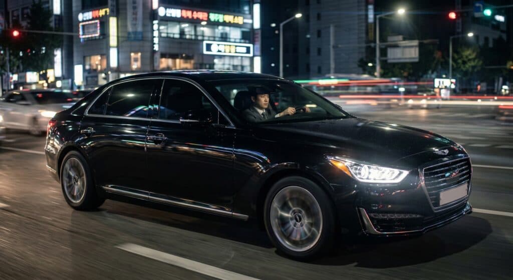 법인대리운전업체 관련 고급 세단이 야간 주행하는 모습