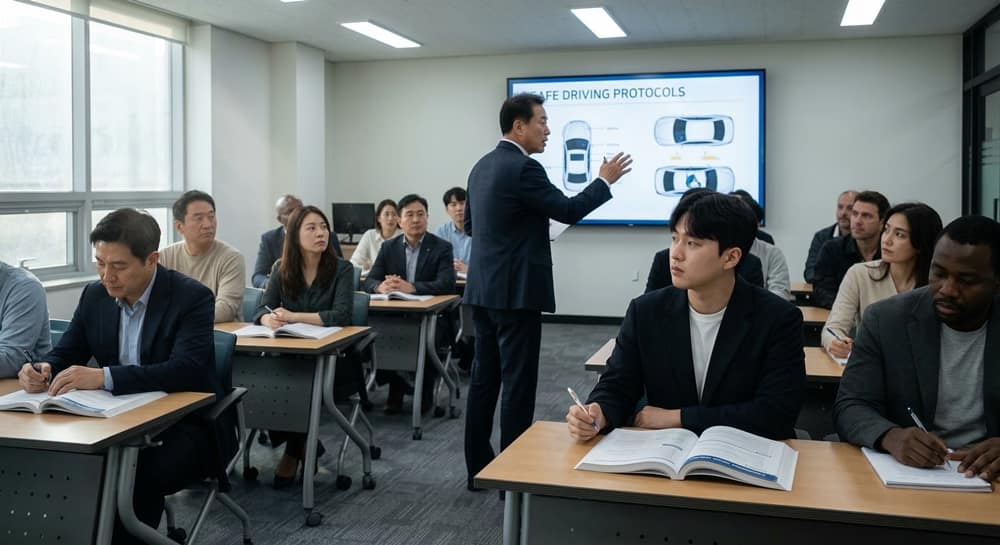 운전기사구인구직 관련 신입 기사 교육을 시행하는 모습