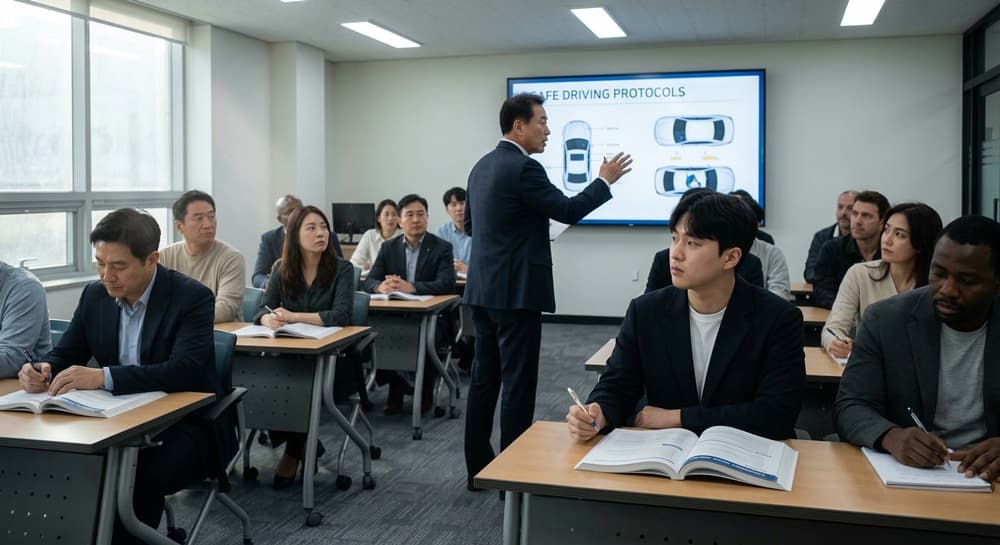 운전기사구인구직 관련 신입 기사 교육을 시행하는 모습