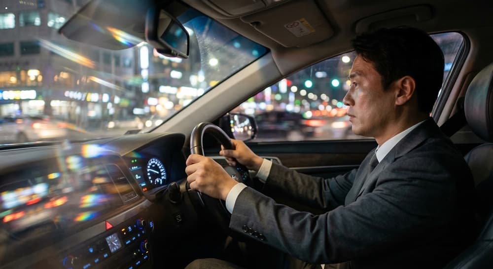 운전기사 관련 야간에 안전하게 법인 차량을 운행하는 모습