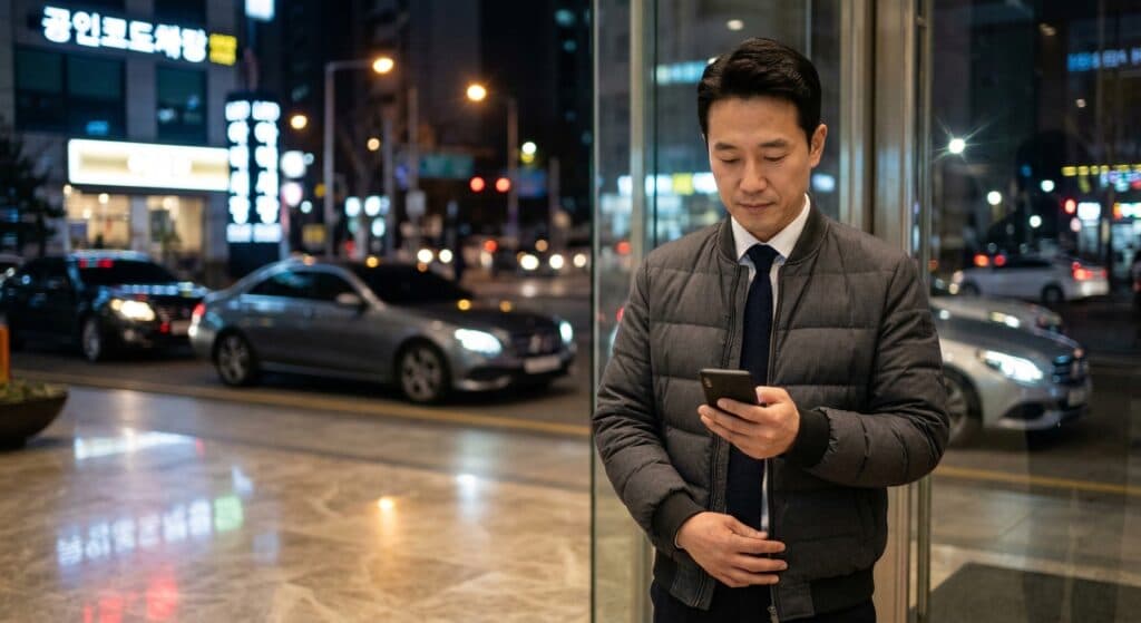 대리운전모집 관련 기사가 야간 도심에서 대기하는 모습