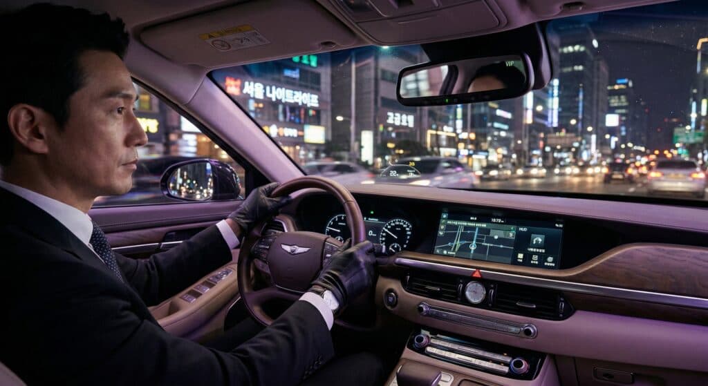 대리기사 관련 VIP 의전을 수행하는 세단 운전 모습