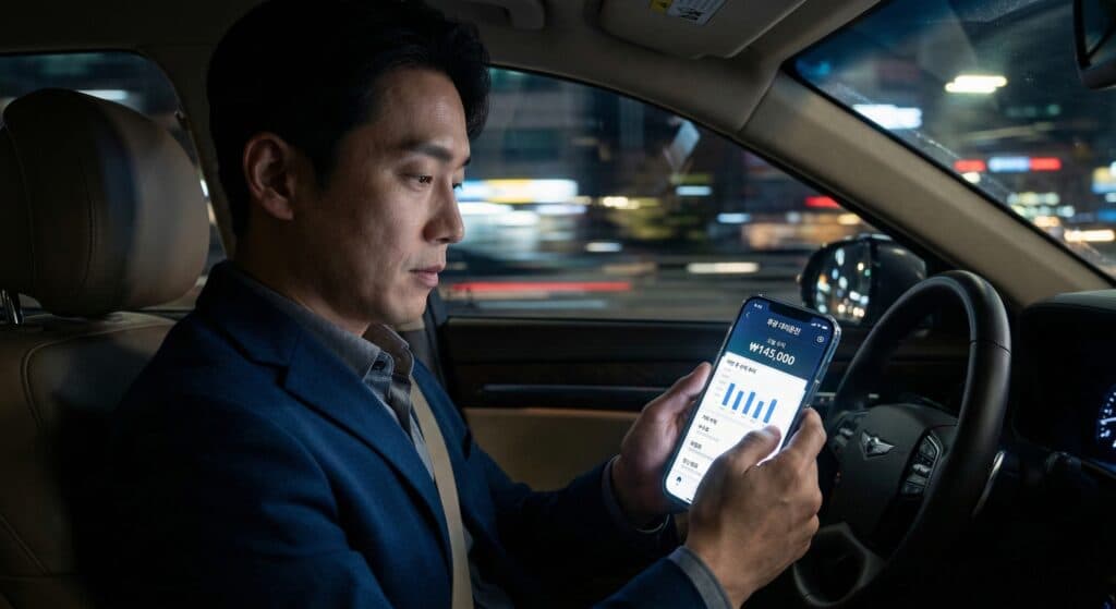 대리운전알바 관련 스마트폰 앱으로 수익을 확인하는 모습