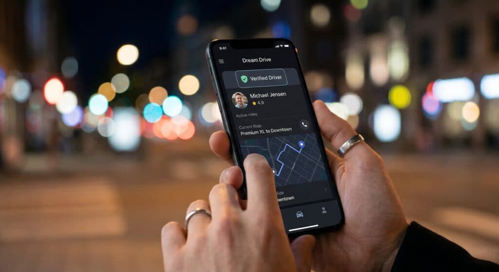 여성대리운전 관련 스마트폰 앱으로 안심 배차를 받는 모습