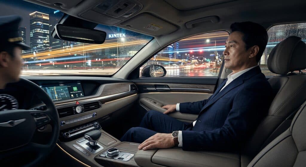 법인대리 관련 고양시 일산 비즈니스 지구를 주행하는 대형 세단 내부