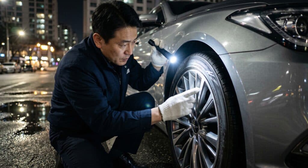 탁송알바 관련 차량 상태를 꼼꼼히 점검하는 모습