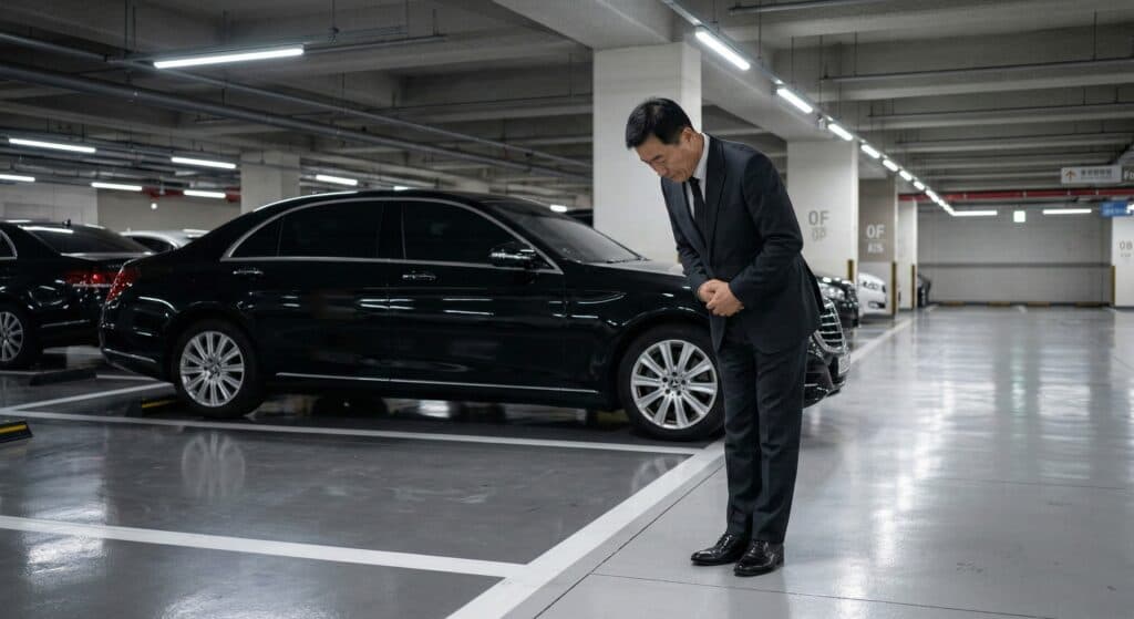 대리운전 관련 5성급 호텔 정문에서 대기 중인 하이엔드 차량 모습