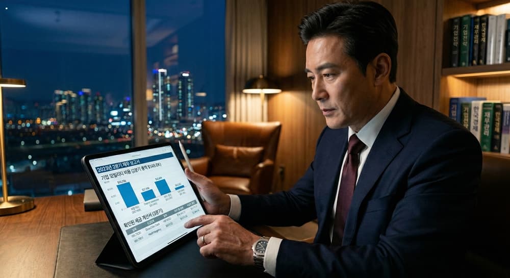 운전직채용 관련 최고재무책임자가 B2B 모빌리티 월 후불 결제 내역을 검토하는 모습