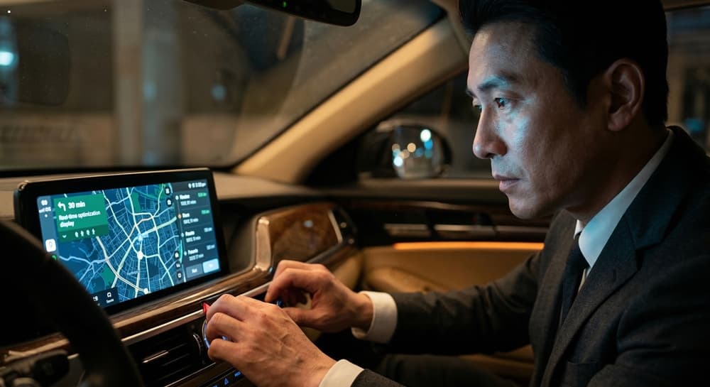 운전기사 관련 관제 시스템을 통해 경로를 확인하는 모습