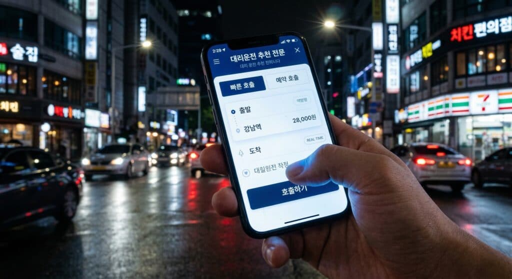 대리운전추천 관련 앱으로 편리하게 예약하는 모습
