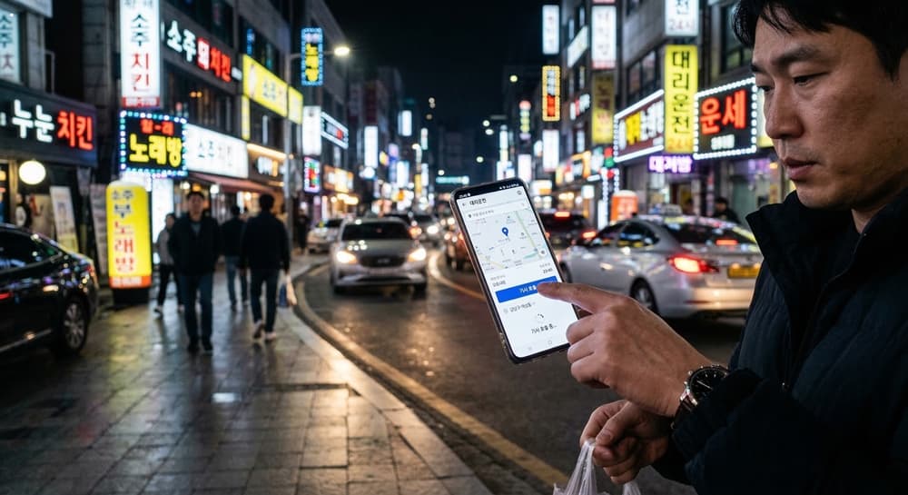 대리운전업체 관련 스마트폰 앱으로 간편하게 기사를 호출하는 모습