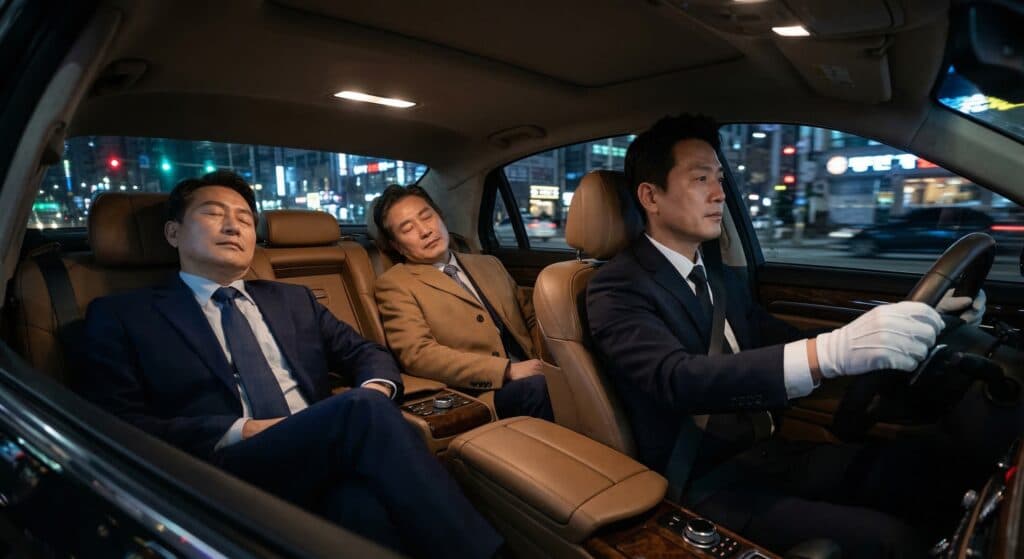 대리운전전화번호 관련 안정적인 주행으로 임원진의 숙면을 보장하는 모습