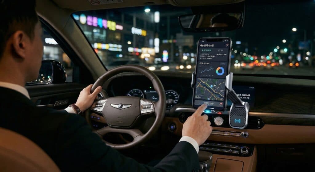 운전알바 관련 배차 시스템을 확인하며 준비하는 모습