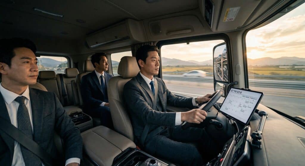 차량탁송비용 관련 자유로를 안전하게 주행하는 탁송 차량 모습