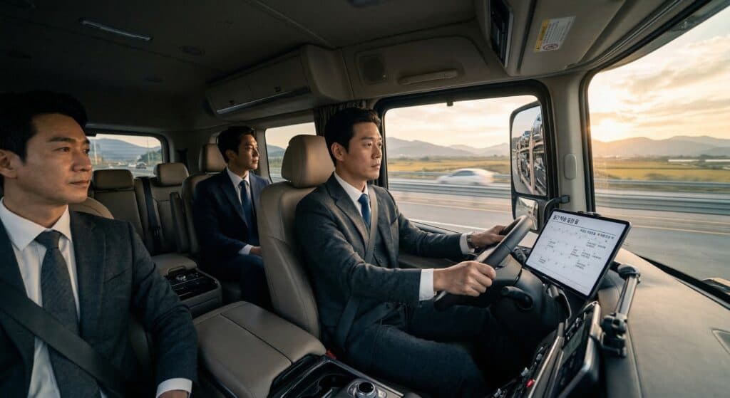 차량탁송비용 관련 자유로를 안전하게 주행하는 탁송 차량 모습