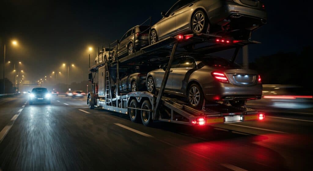 자동차탁송비용 관련 야간 고속도로를 안전하게 주행하는 탁송 차량