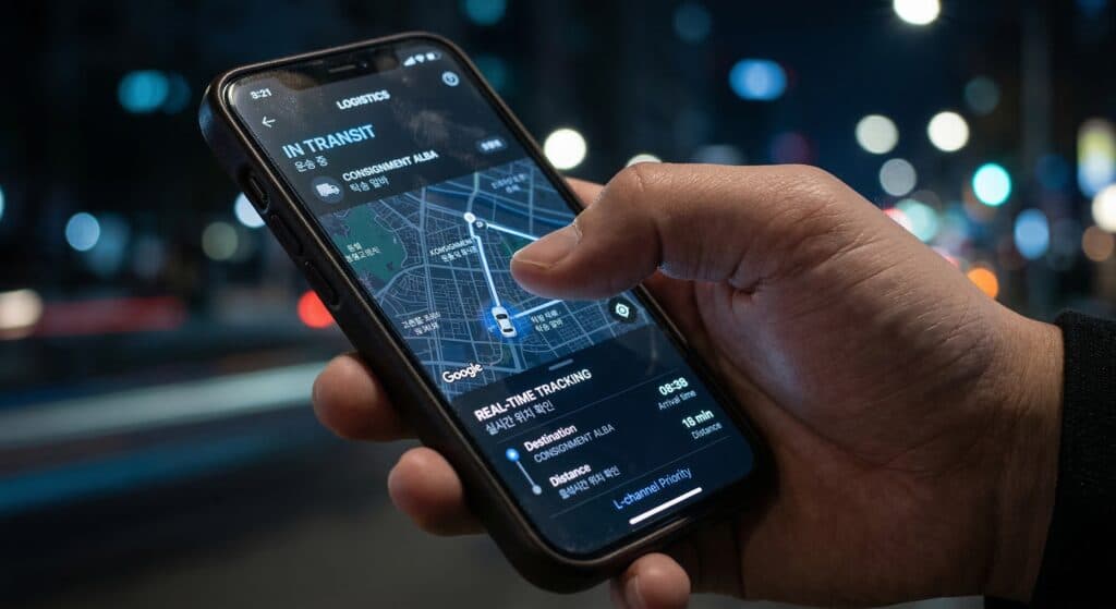 탁송알바 관련 실시간 운송 상태를 확인하는 앱 화면