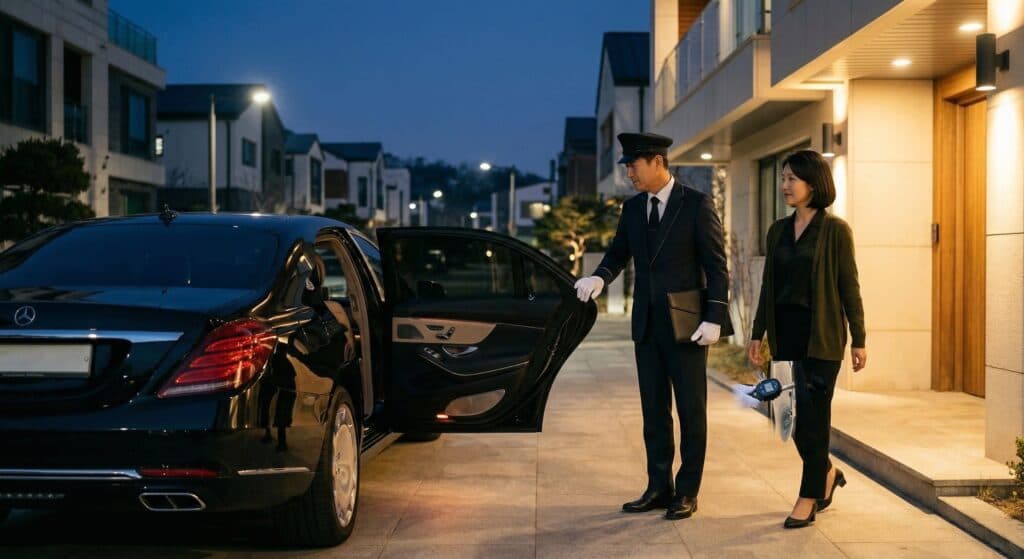 여성대리운전 관련 고급 세단에서 하차하는 고객의 안전 확보