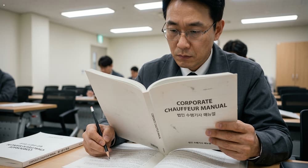 운전기사구인구직 관련 법인 매뉴얼을 숙지하는 기사의 모습