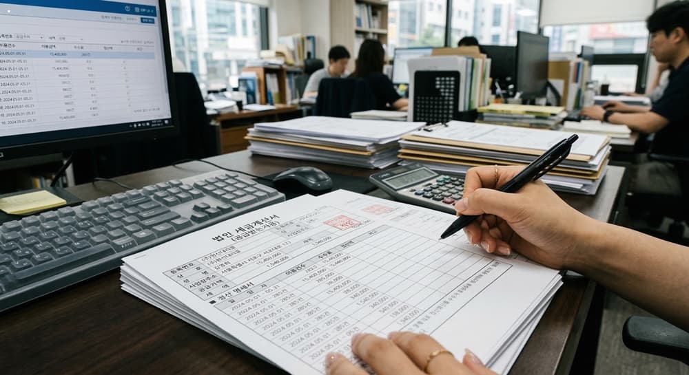 대리운전업체 관련 법인 세금계산서 발행 및 정산 서류의 모습