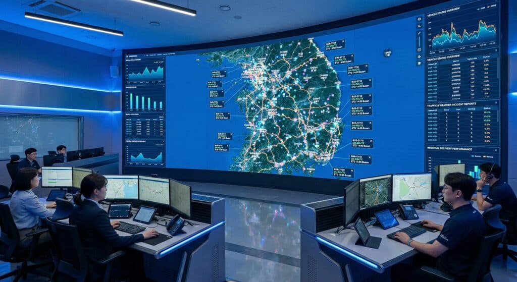 로드탁송 관련 실시간 관제 시스템으로 경로를 최적화하는 모습