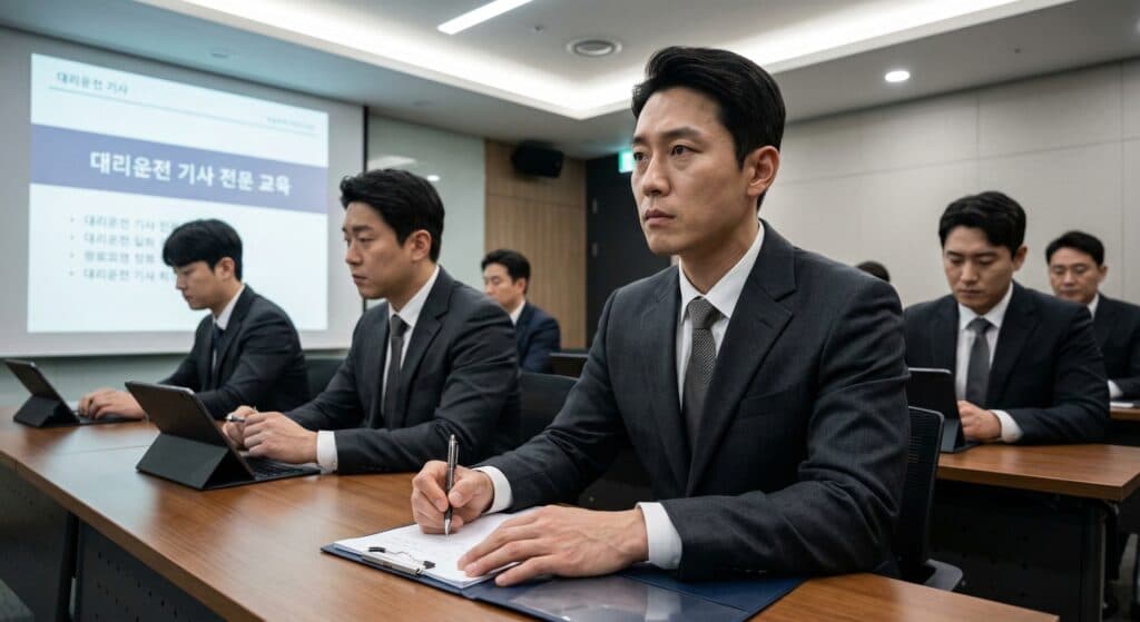 대리운전모집 관련 전문 기사들이 교육받는 모습
