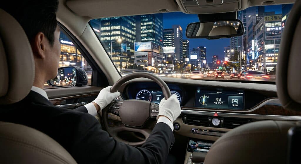 임원수행기사 관련 야간 세단 주행 서비스 모습