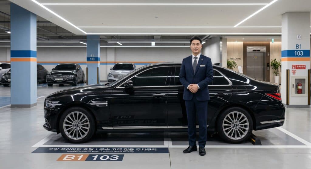 임원수행기사 관련 정장 차림으로 대기 중인 모습