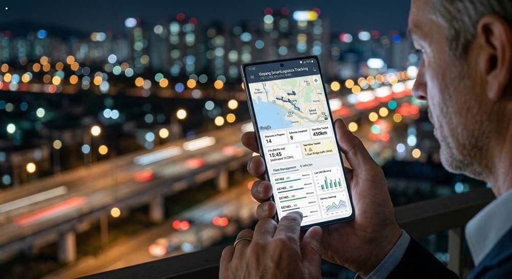 탁송대리 관련 스마트폰 앱으로 실시간 배차를 확인하는 모습