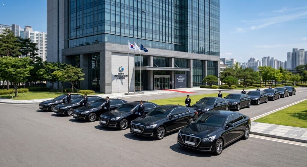 법인차량 유지비 세금계산서 일괄 처리를 이용하는 대기업 사옥 앞 VIP 의전 차량 행렬