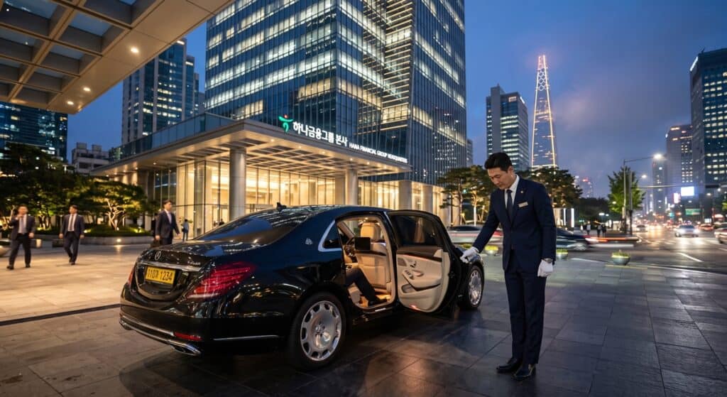법인 기사 파견 관련 대기업 임원 의전을 수행하는 모습 (Corporate chauffeur service for executive protocols)